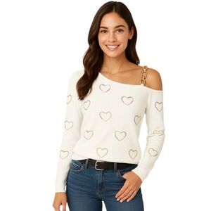White One Shoulder Heart Cutout Top Large Size 8/10